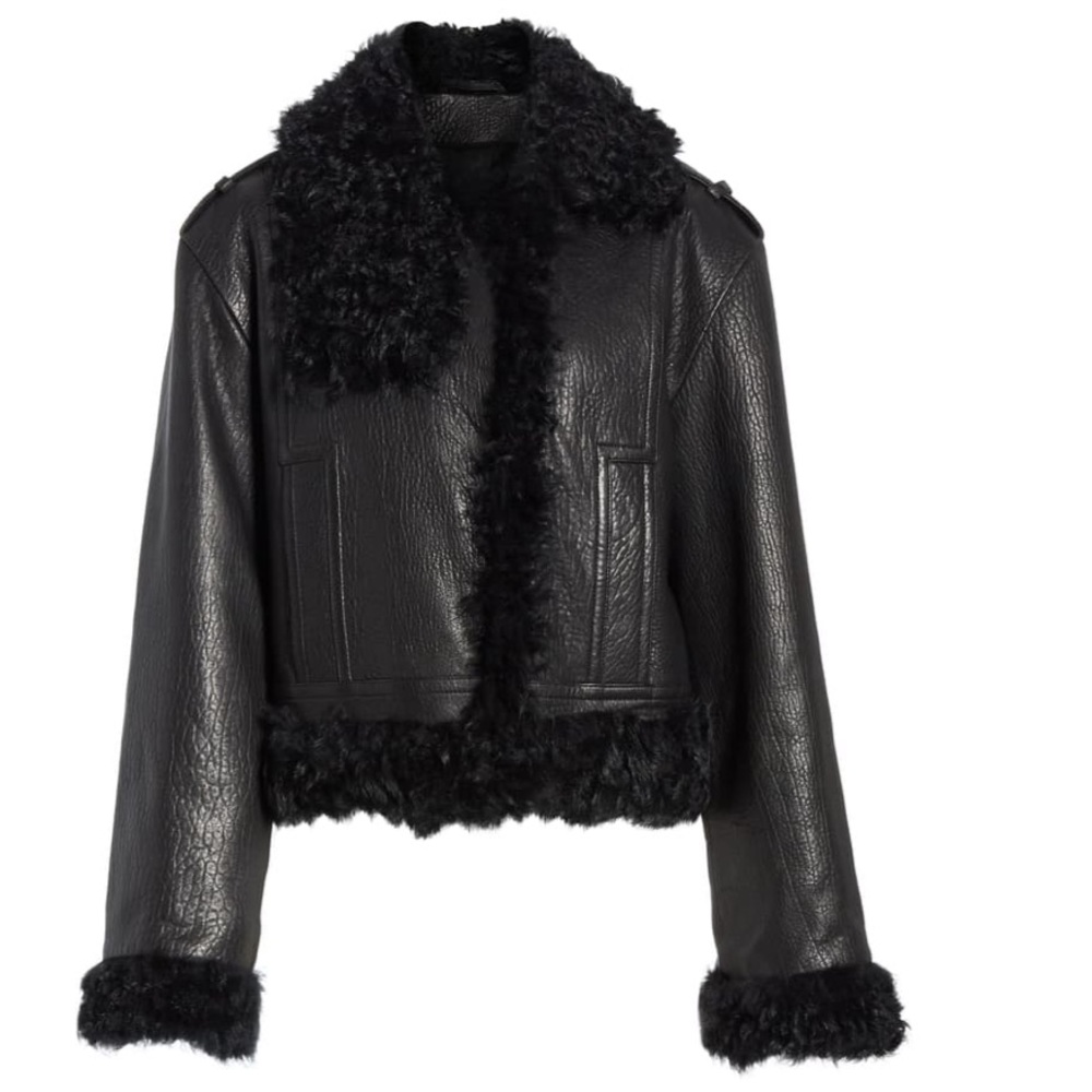 Vince Leather Black Shearling fur Moto Jacket Fall Winter quiet luxury NWT - Picture 3 of 15